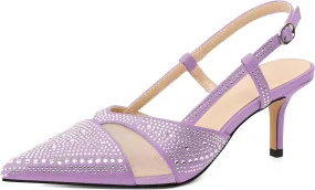 AUMOTED Women Low Heel Pumps Slingback Heels Elegant Pointed Toe 2.5 Inch Heels with Rhinestone Dressy Pumps