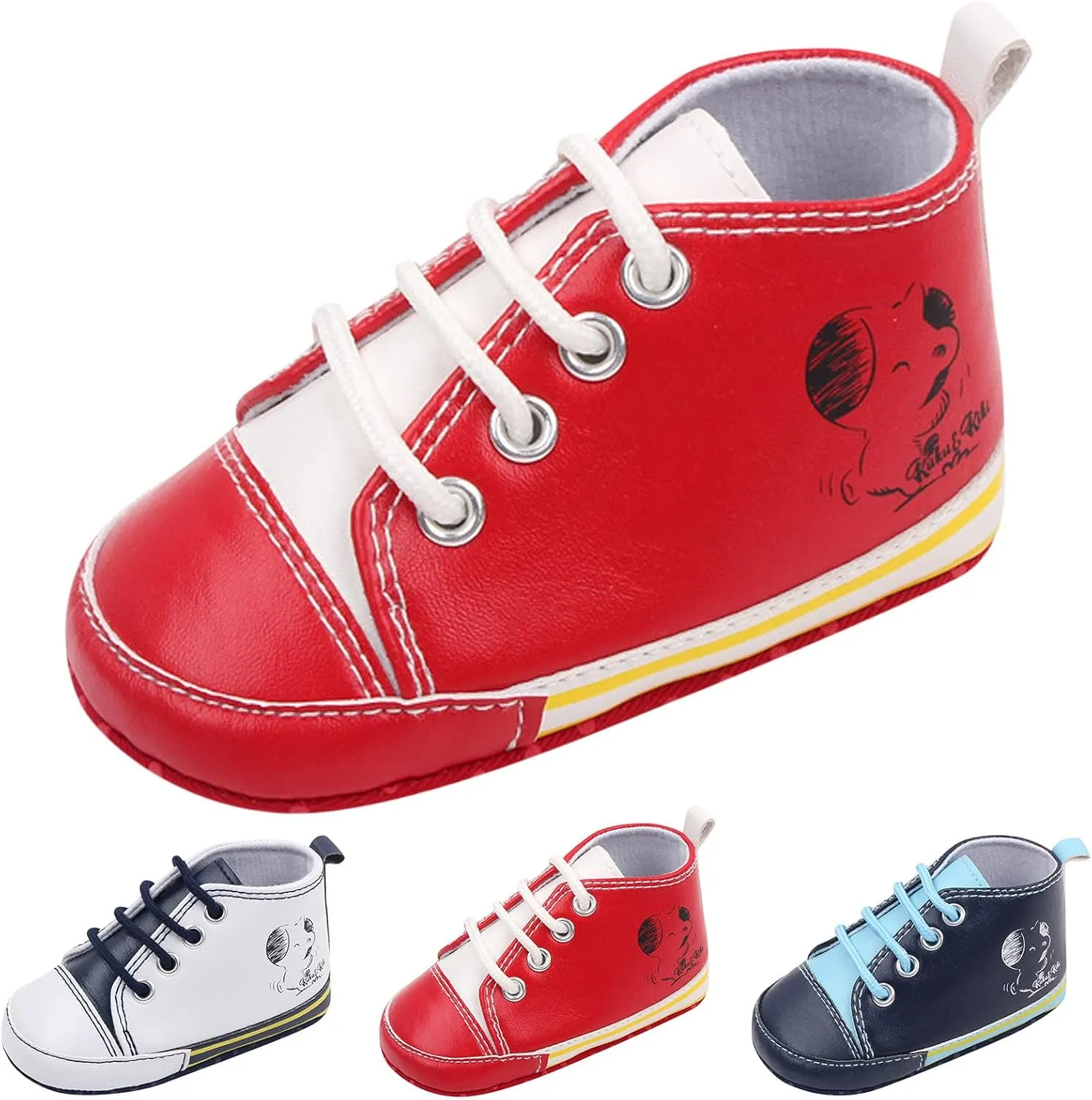 Baby Boys Girls Star High Top Sneaker Soft Anti-Slip Sole Newborn Lace Up First alkers Canvas Denim Shoes