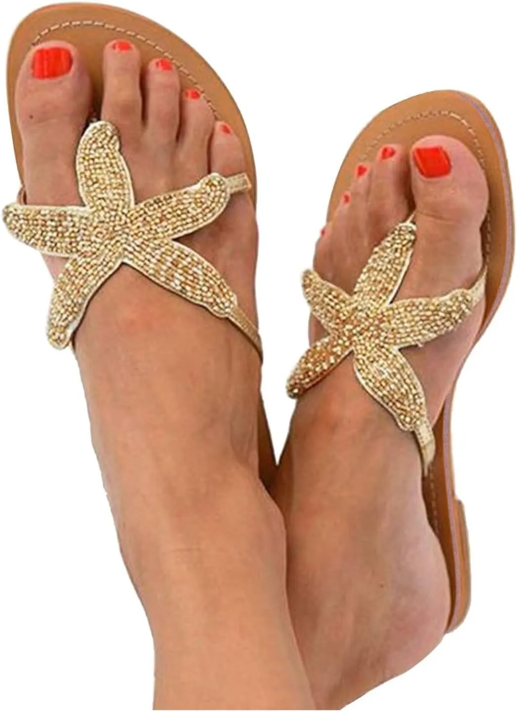 Beach Sandals Woman 2025 Women's Cute Starfish Flat Sandal Open Toe Slide Fashion Slip-on Slides Dressy Comfortable Bohemian Flats Summer Thong Flip Flops