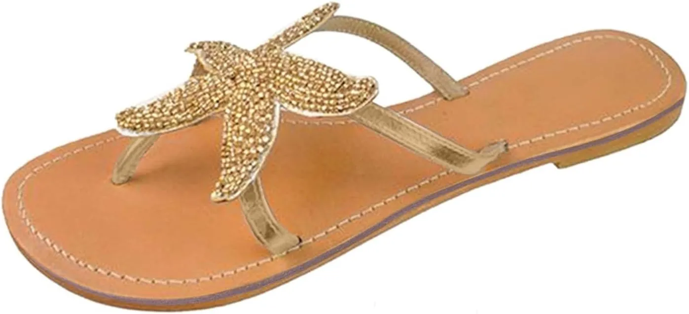 Beach Sandals Woman 2025 Women's Cute Starfish Flat Sandal Open Toe Slide Fashion Slip-on Slides Dressy Comfortable Bohemian Flats Summer Thong Flip Flops