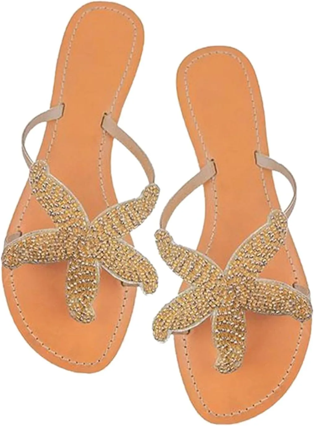 Beach Sandals Woman 2025 Women's Cute Starfish Flat Sandal Open Toe Slide Fashion Slip-on Slides Dressy Comfortable Bohemian Flats Summer Thong Flip Flops