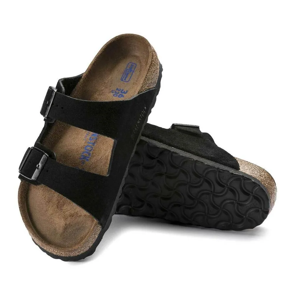 Birkenstock Arizona Suede Leather Soft Footbed Sandals - Regular - Black