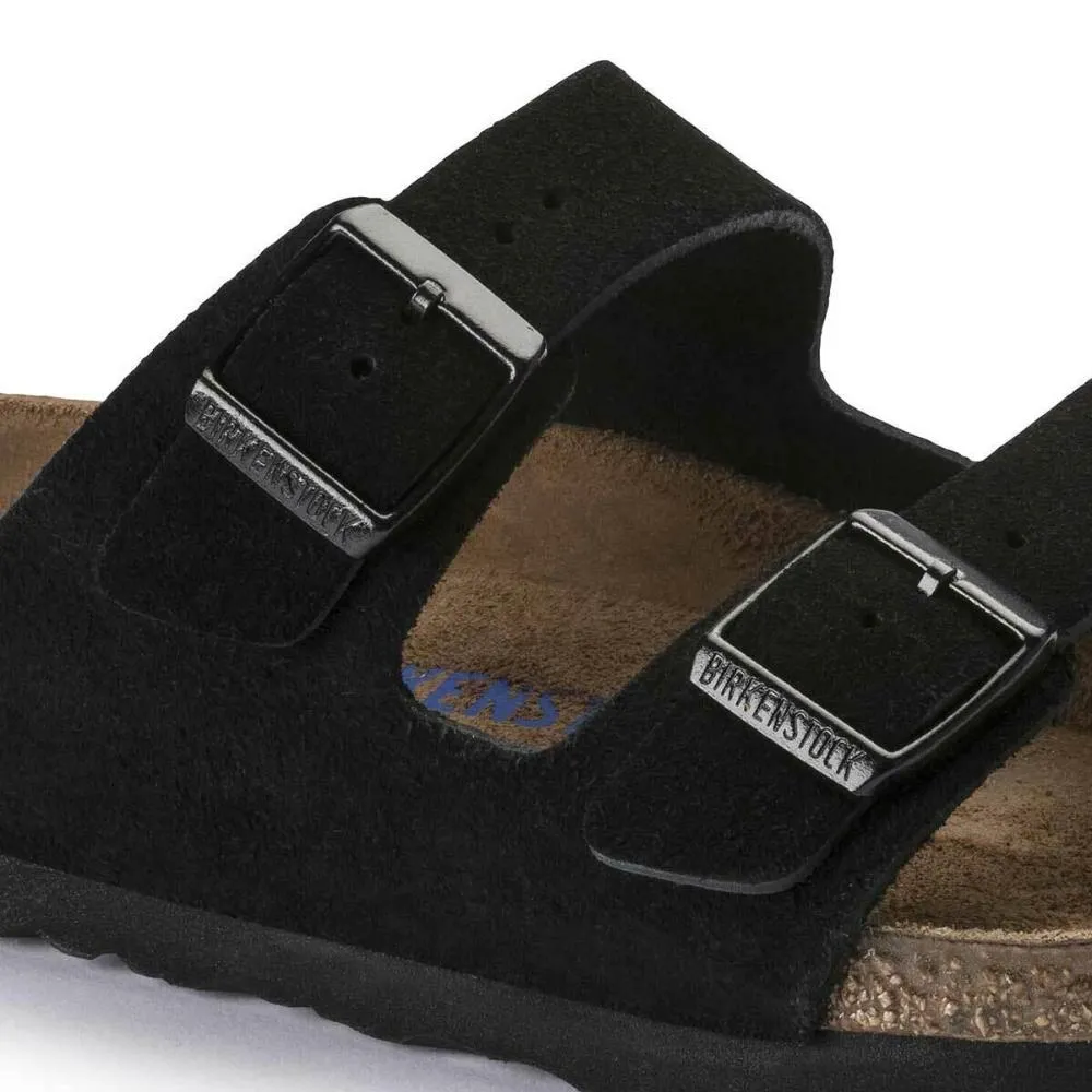 Birkenstock Arizona Suede Leather Soft Footbed Sandals - Regular - Black
