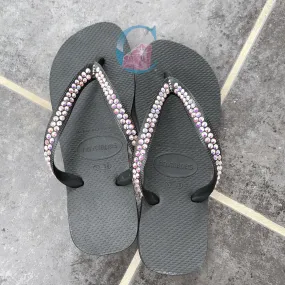 Black Thick Strap Havaiana/Crystal AB - 2 Rows *