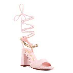 Blush Chain Detail Tie Up Block Heels