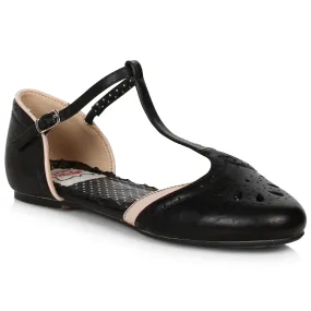 BP100-NANCY 1" T-Strap Flat Shoe With Cutout Decor