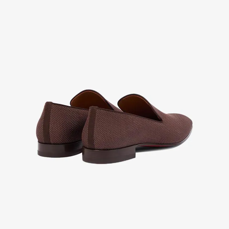 Brown Fabric Slip On Loafers Calf
