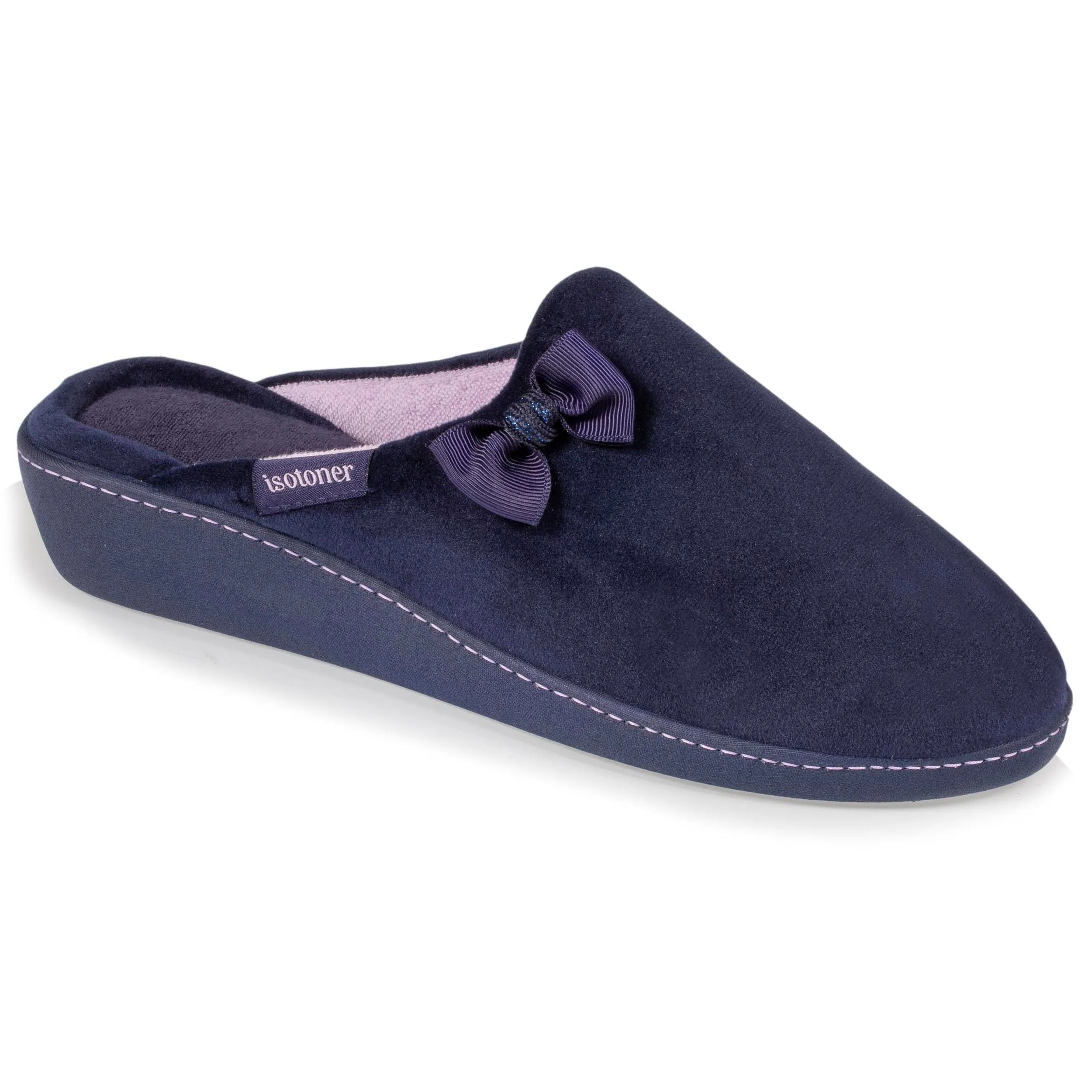 Chaussons mules Talon Femme Marine Nœud
