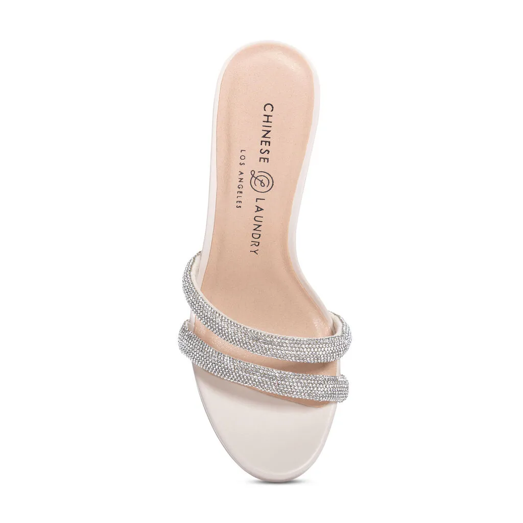 Chinese Laundry - Friendly Rhinestone Dress Slide Heel Mule Sandal - Cream