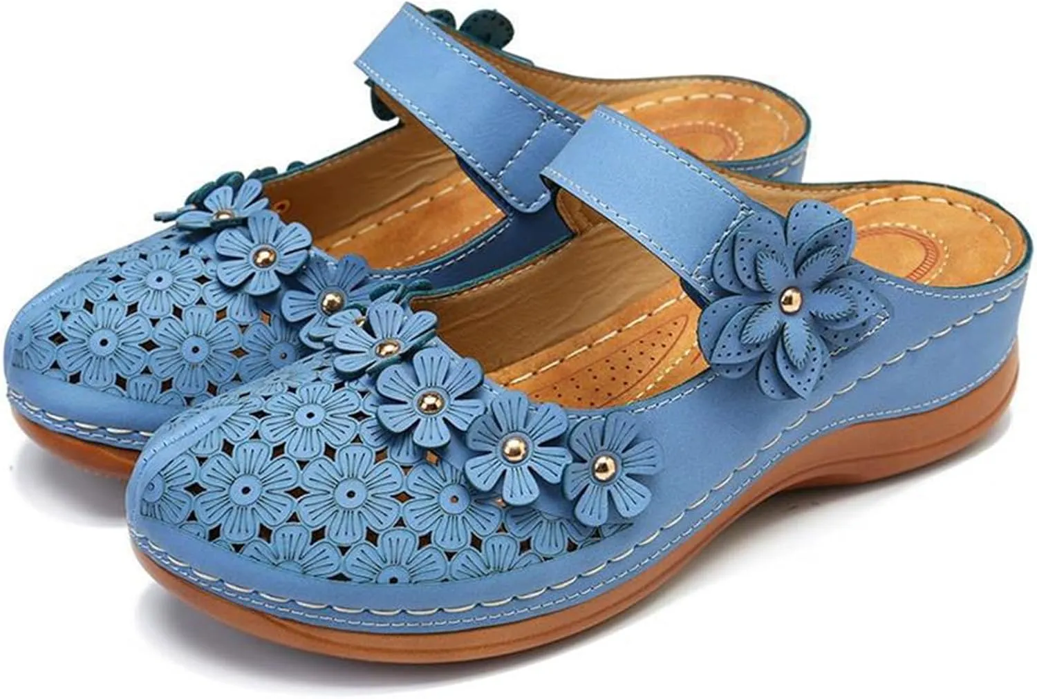 Clogs for Women Mules Shoes Comfortable Dressy Summer Closed Toe Wedge Sandals Fashion Hook and Loop Fastener Slipper Backless Low Wedge Slip On Shoes