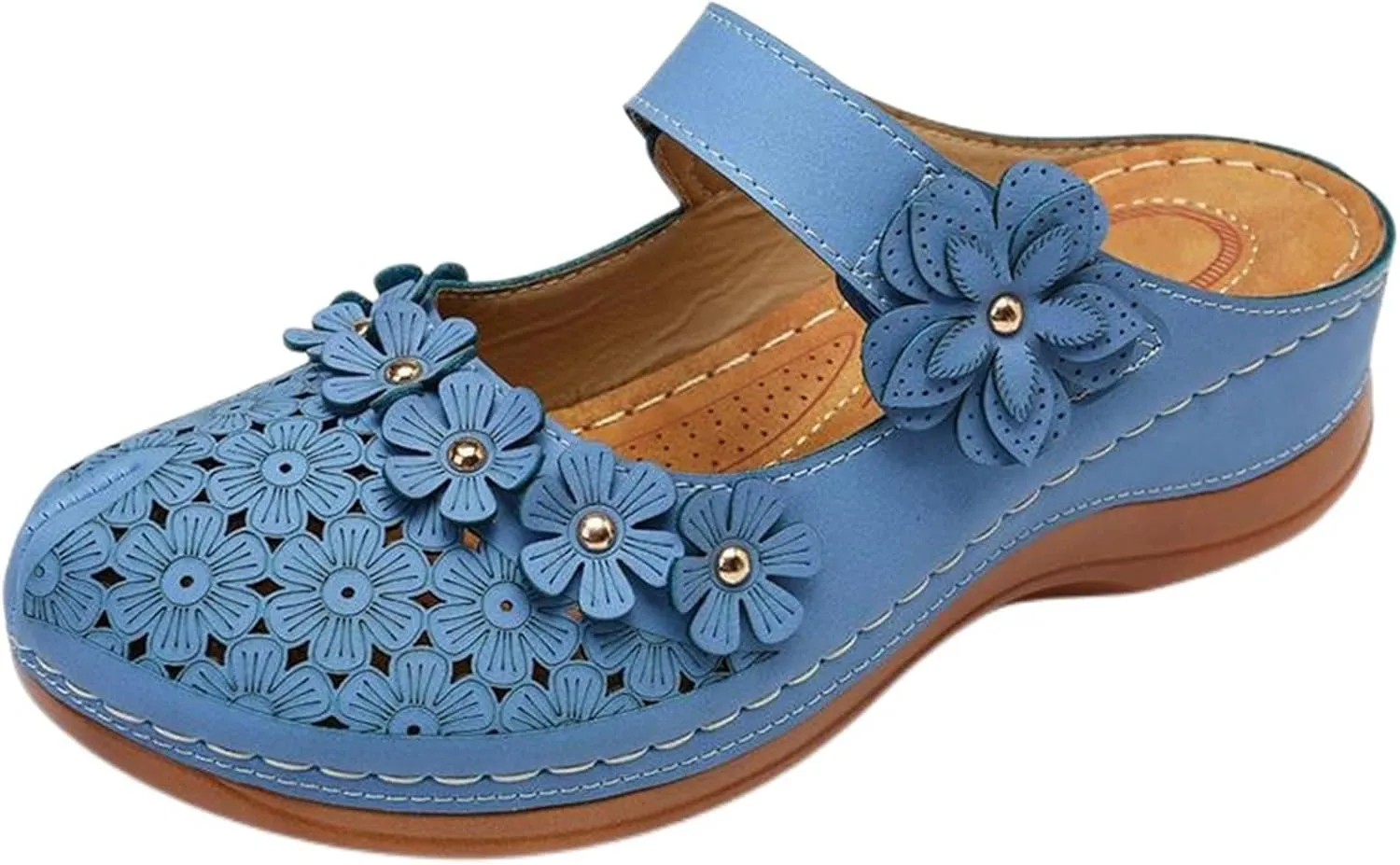 Clogs for Women Mules Shoes Comfortable Dressy Summer Closed Toe Wedge Sandals Fashion Hook and Loop Fastener Slipper Backless Low Wedge Slip On Shoes