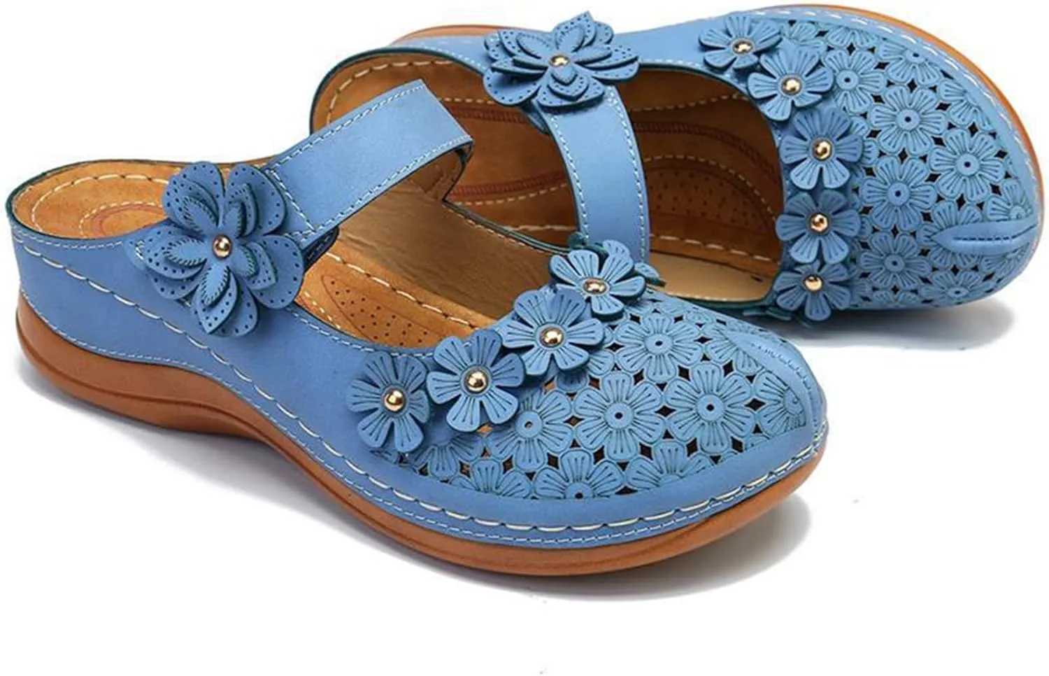 Clogs for Women Mules Shoes Comfortable Dressy Summer Closed Toe Wedge Sandals Fashion Hook and Loop Fastener Slipper Backless Low Wedge Slip On Shoes
