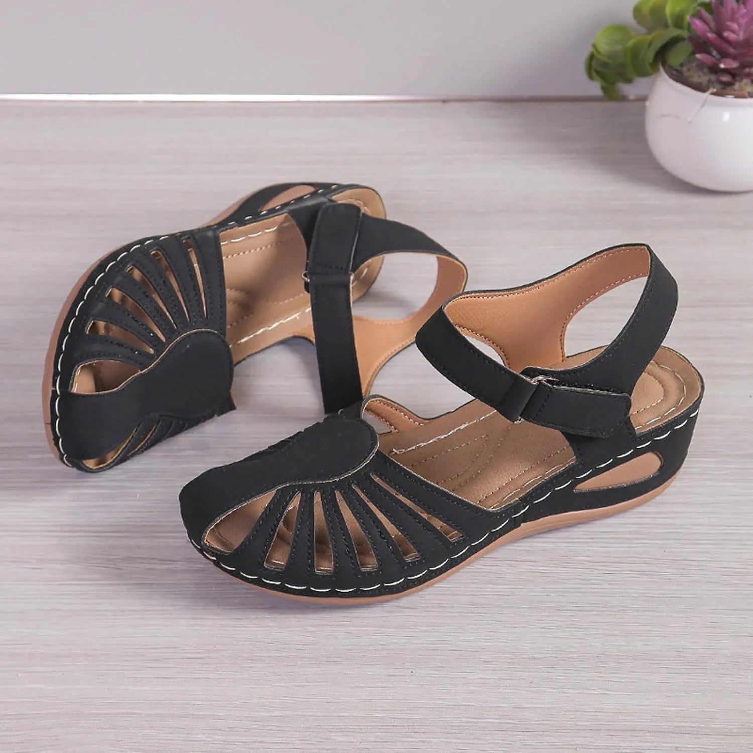 Closed Toe Sandals for Women 2025 Dressy Summer Comfortable Platform Wedges Ankle Strap Slip On Sandals with Arch Support Casual Hollow Out Sandal Dress Shoes