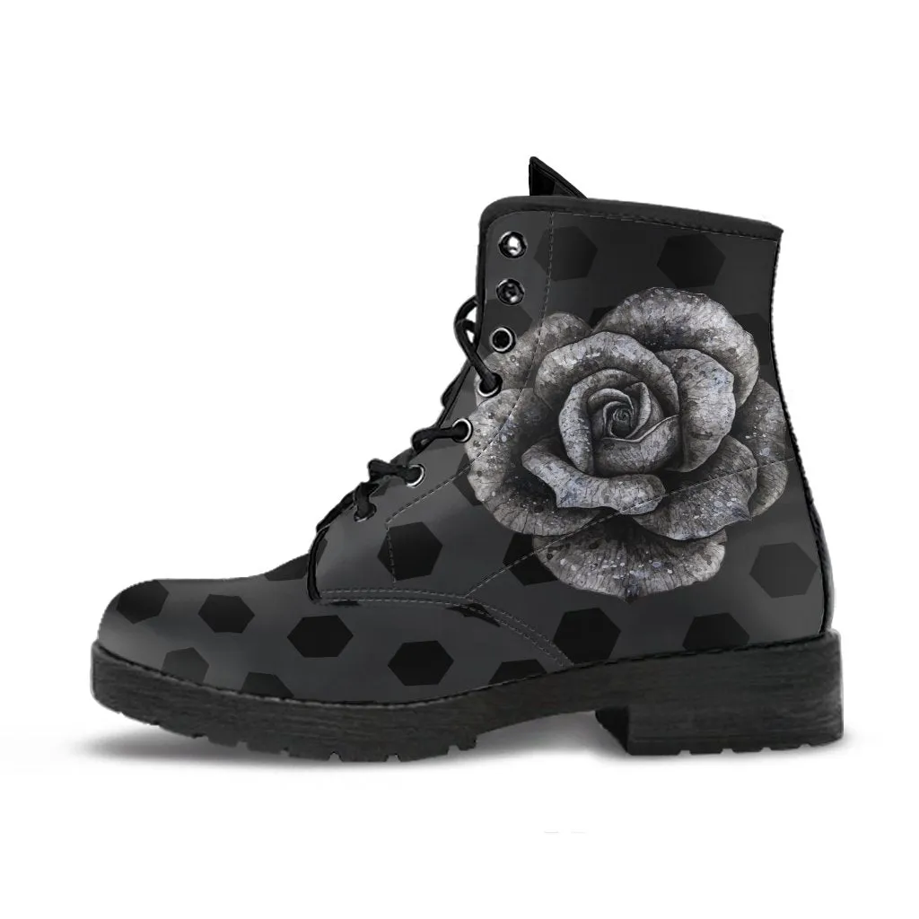 Combat Boots - Classic Roses | Boho Shoes, Goth Boots, Gothic Boots, Handmade Lace Up Boots, Vegan Leather Lace Up Boots, Sorority Shoes