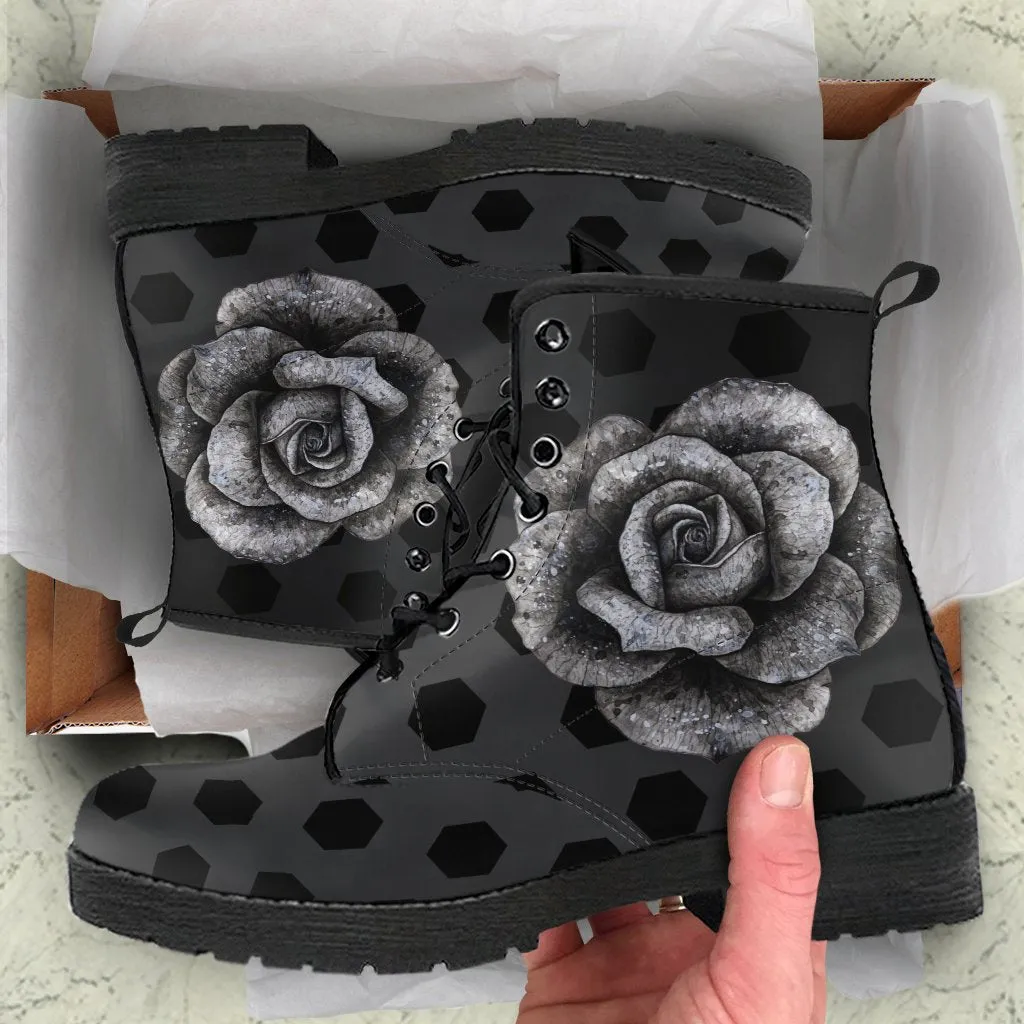 Combat Boots - Classic Roses | Boho Shoes, Goth Boots, Gothic Boots, Handmade Lace Up Boots, Vegan Leather Lace Up Boots, Sorority Shoes