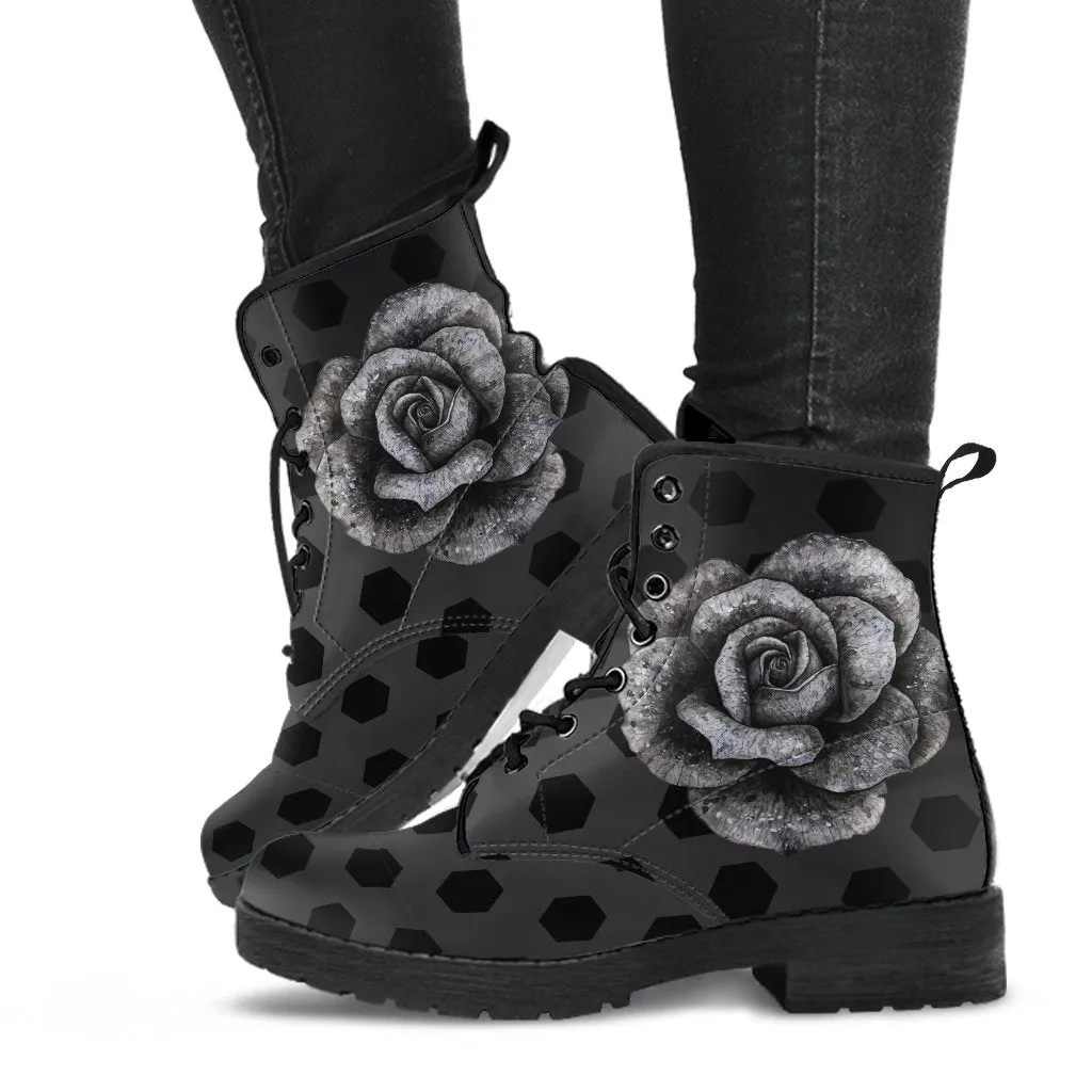 Combat Boots - Classic Roses | Boho Shoes, Goth Boots, Gothic Boots, Handmade Lace Up Boots, Vegan Leather Lace Up Boots, Sorority Shoes