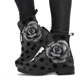 Combat Boots - Classic Roses | Boho Shoes, Goth Boots, Gothic Boots, Handmade Lace Up Boots, Vegan Leather Lace Up Boots, Sorority Shoes