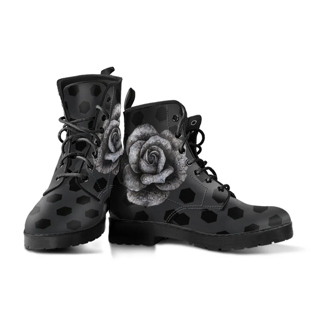 Combat Boots - Classic Roses | Boho Shoes, Goth Boots, Gothic Boots, Handmade Lace Up Boots, Vegan Leather Lace Up Boots, Sorority Shoes