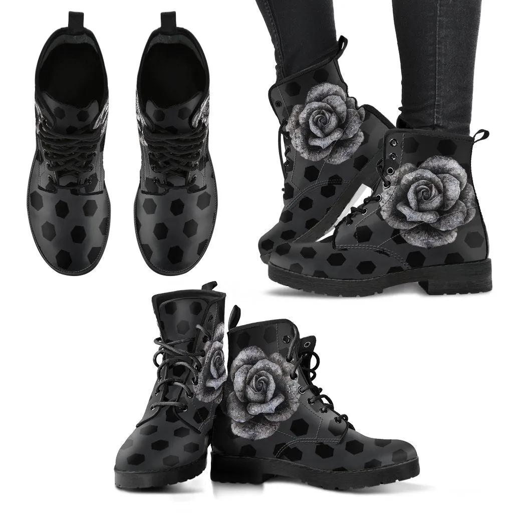Combat Boots - Classic Roses | Boho Shoes, Goth Boots, Gothic Boots, Handmade Lace Up Boots, Vegan Leather Lace Up Boots, Sorority Shoes