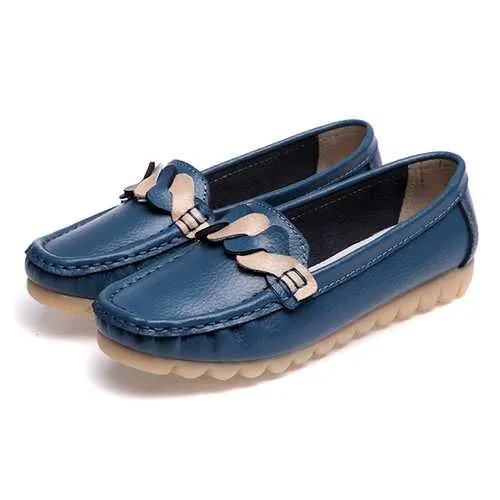 Comfy Soft Sole Round Toe Metal Buckle Slip On Casual Loafers