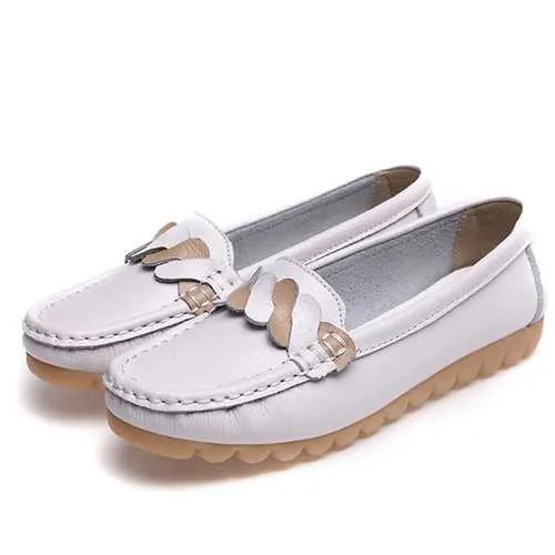 Comfy Soft Sole Round Toe Metal Buckle Slip On Casual Loafers