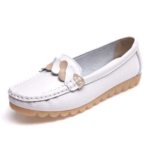 Comfy Soft Sole Round Toe Metal Buckle Slip On Casual Loafers