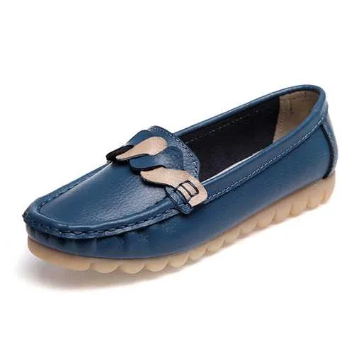 Comfy Soft Sole Round Toe Metal Buckle Slip On Casual Loafers