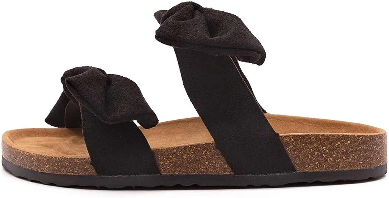 Coral Orange Bow Knot Suede Leather Soft Cork Slip On Sandals
