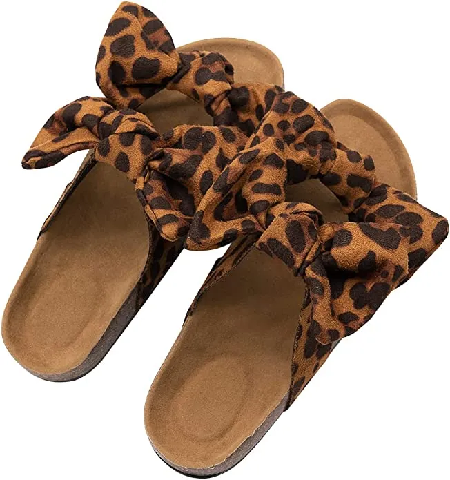 Coral Orange Bow Knot Suede Leather Soft Cork Slip On Sandals
