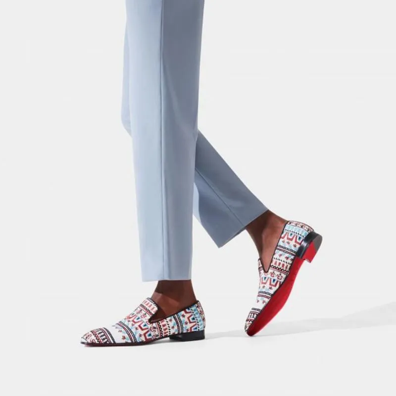 Cotton Flat Embroidered Loafer Men Calf Leather