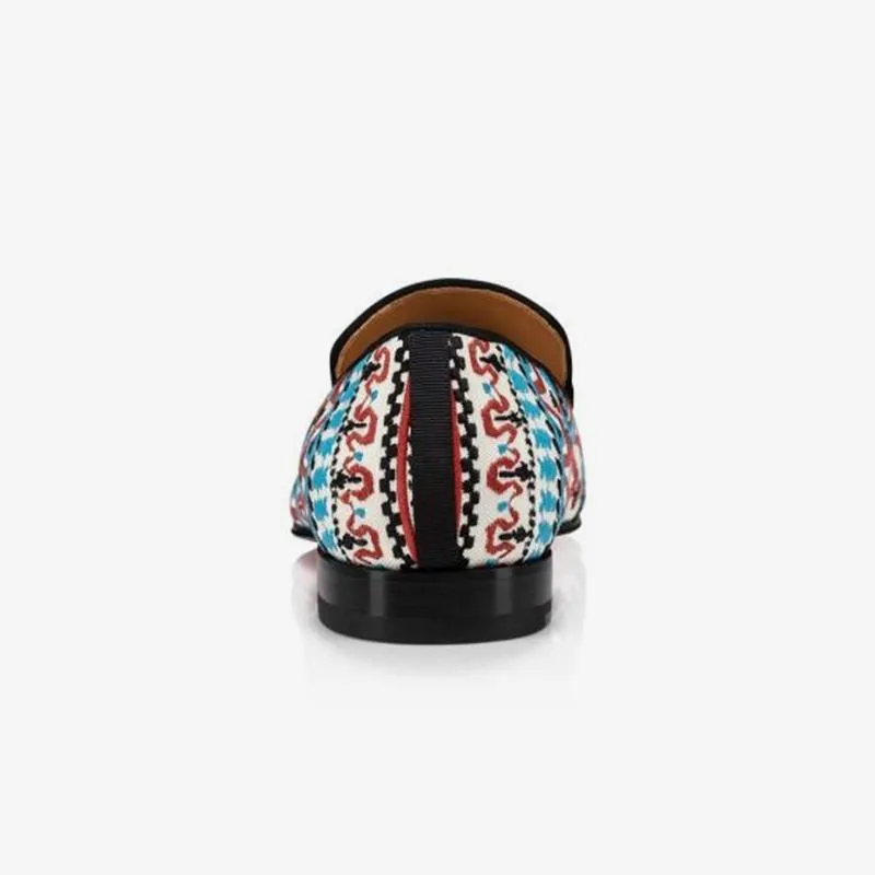 Cotton Flat Embroidered Loafer Men Calf Leather