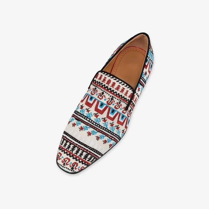 Cotton Flat Embroidered Loafer Men Calf Leather