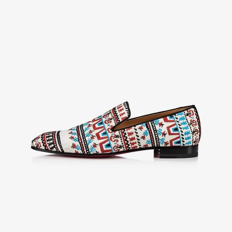 Cotton Flat Embroidered Loafer Men Calf Leather