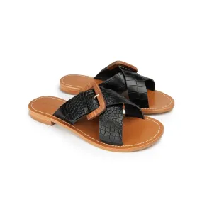 Couleur Pourpre - Mules Kanpur - Croco Noir