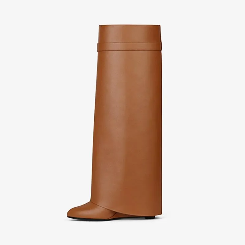 Elegant Tan Calfskin High Boots