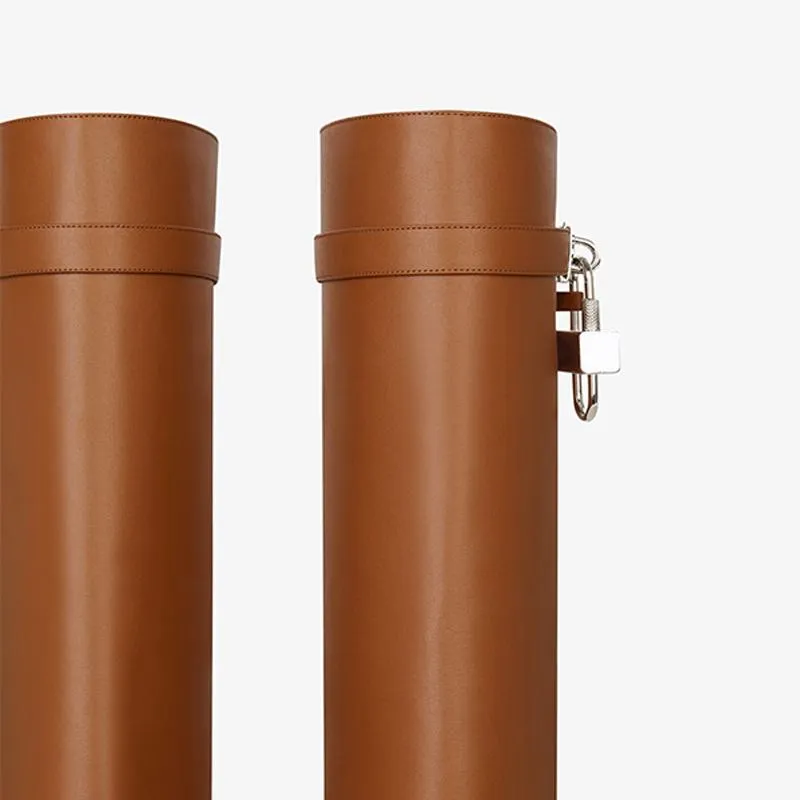 Elegant Tan Calfskin High Boots
