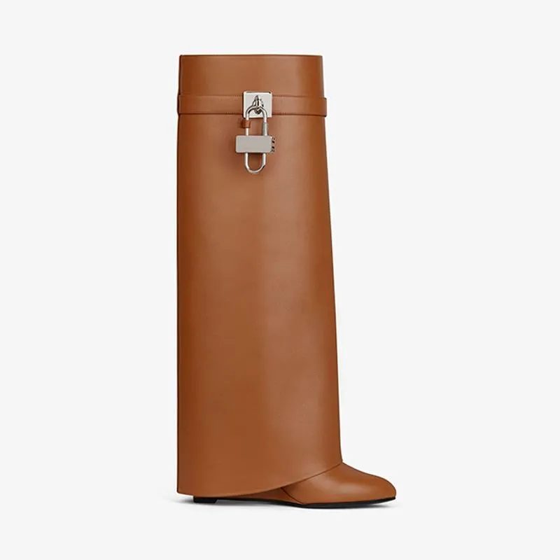 Elegant Tan Calfskin High Boots