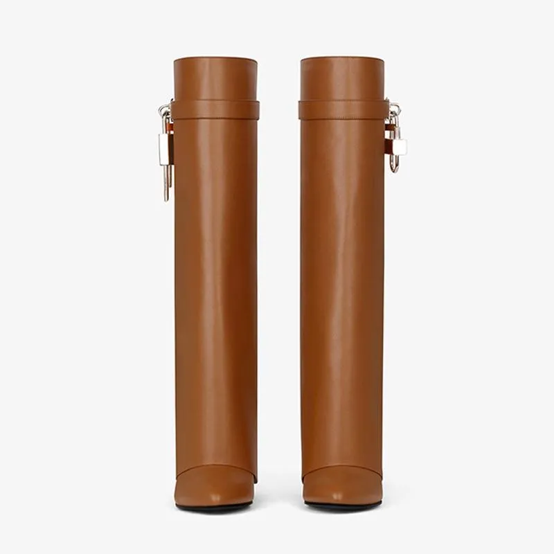 Elegant Tan Calfskin High Boots