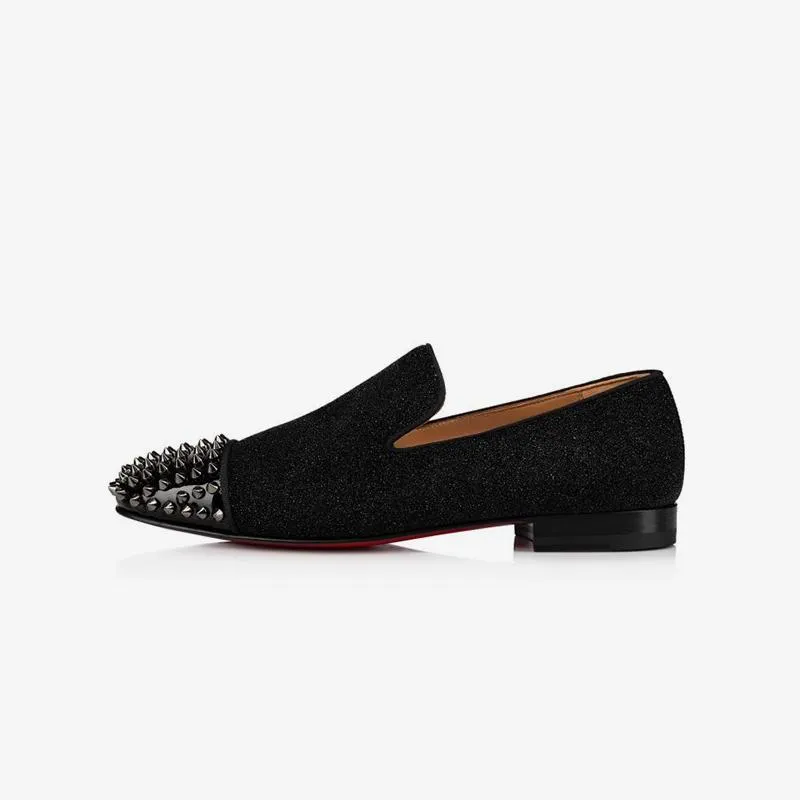 Fabric Glitter Loafer Flat Studs Patent Rivets