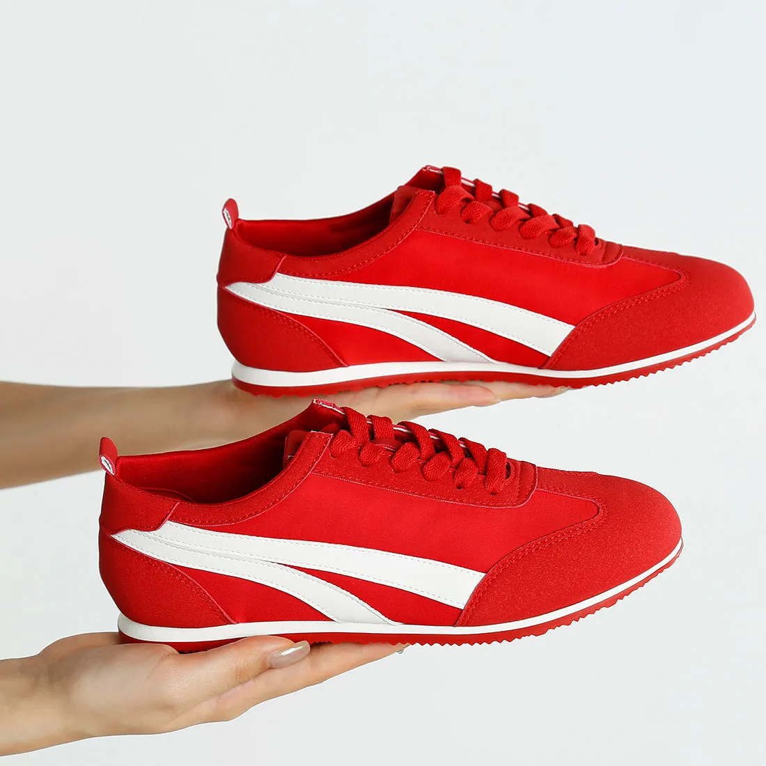 Faux Leather Lace-Up Sneakers
