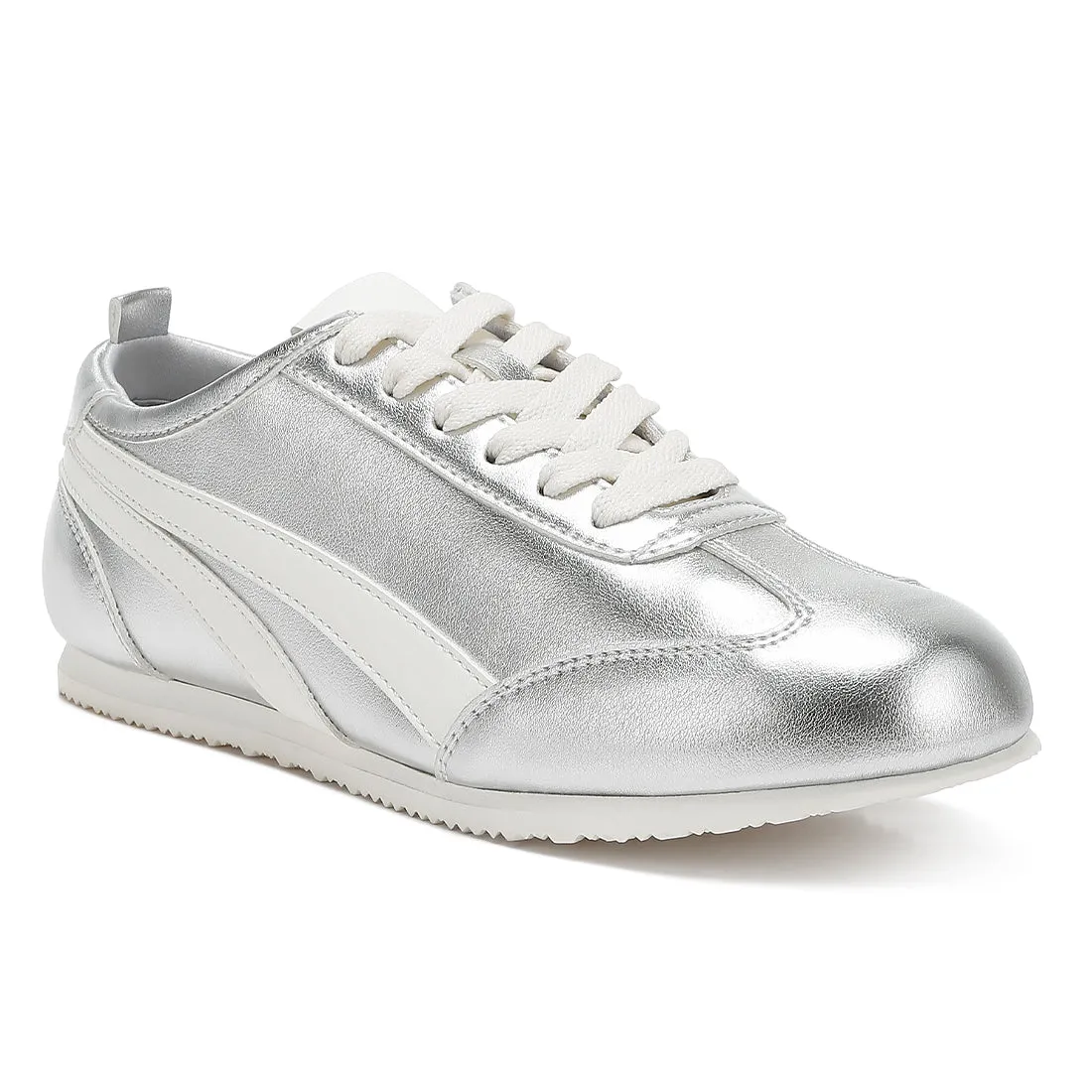 Faux Leather Lace-Up Sneakers