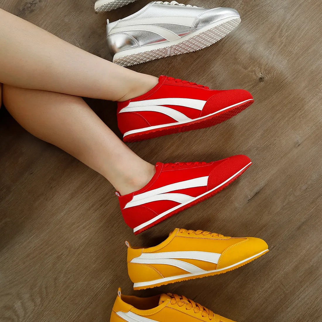 Faux Leather Lace-Up Sneakers