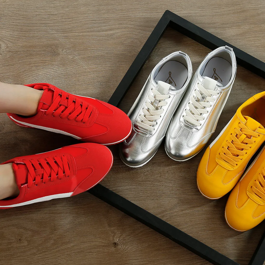 Faux Leather Lace-Up Sneakers