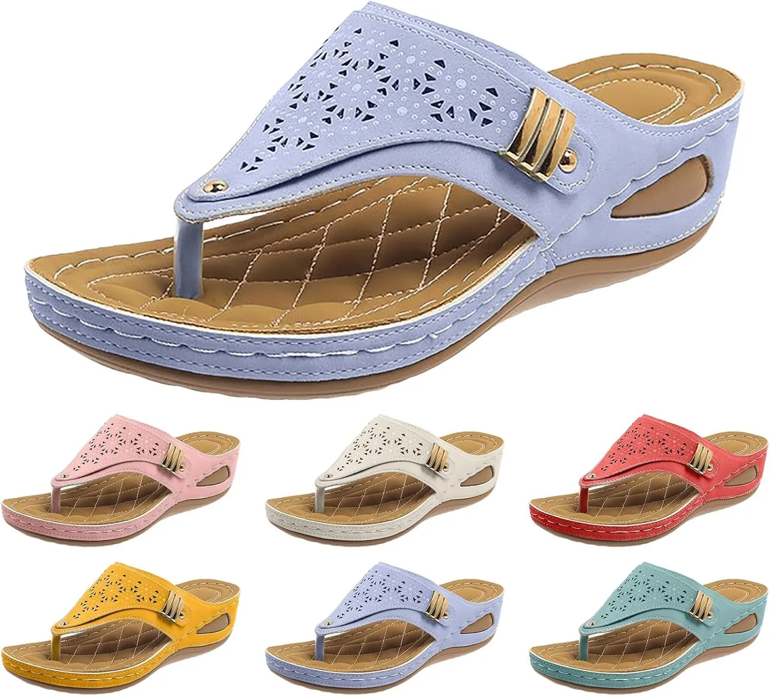 Flip Flops for Women with Arch Support Orthopedic Sandals Comfortable Walking Thong Sandals 3D Hollow Flower Wedge Sandals for Women Casual Slippers Slip On Platform Sandals Dressy Summer Beach Shoes