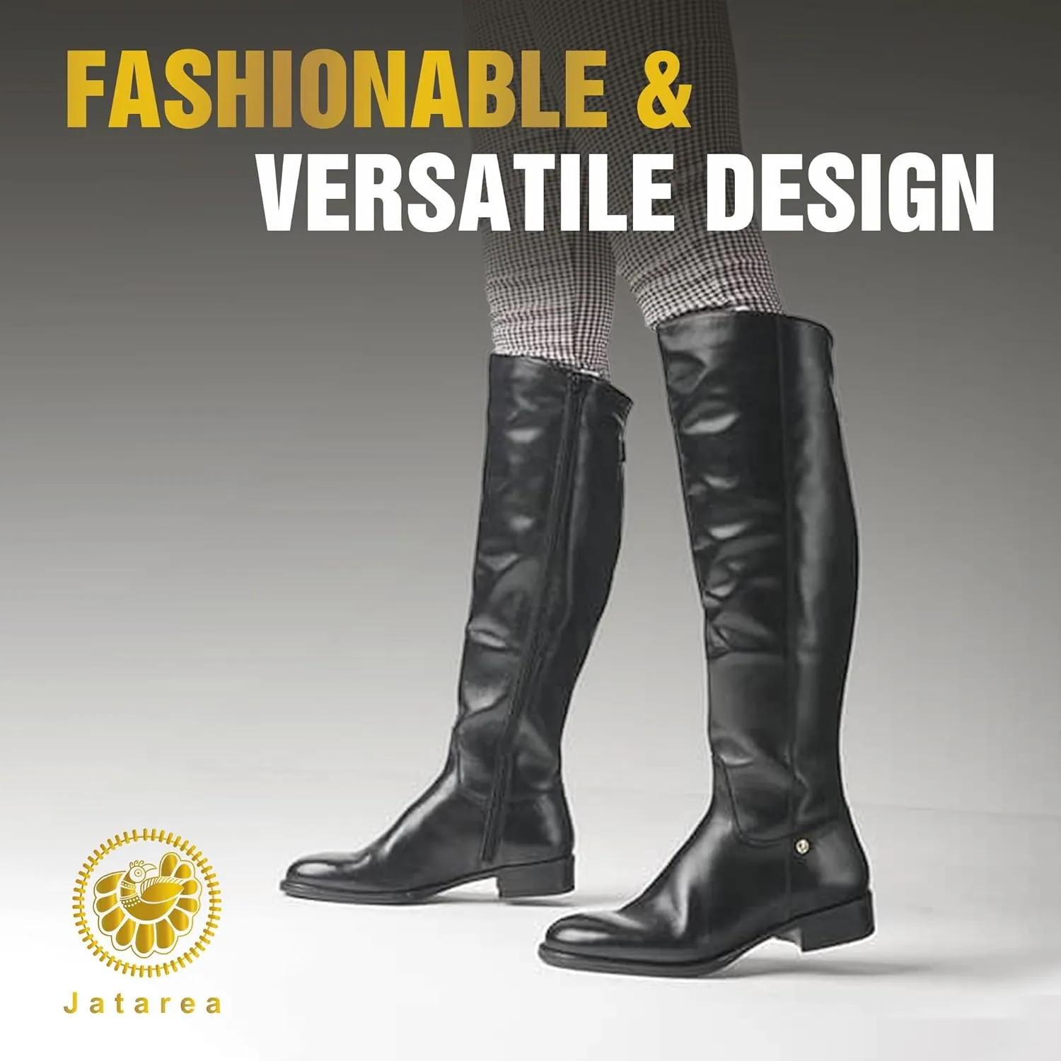 JATAREA Women's Leather Knee-High Boots - Stylish Block Heel - Comfortable Bootie for Females - Cushioned Insole for Comfort - Durable and Versatile Design