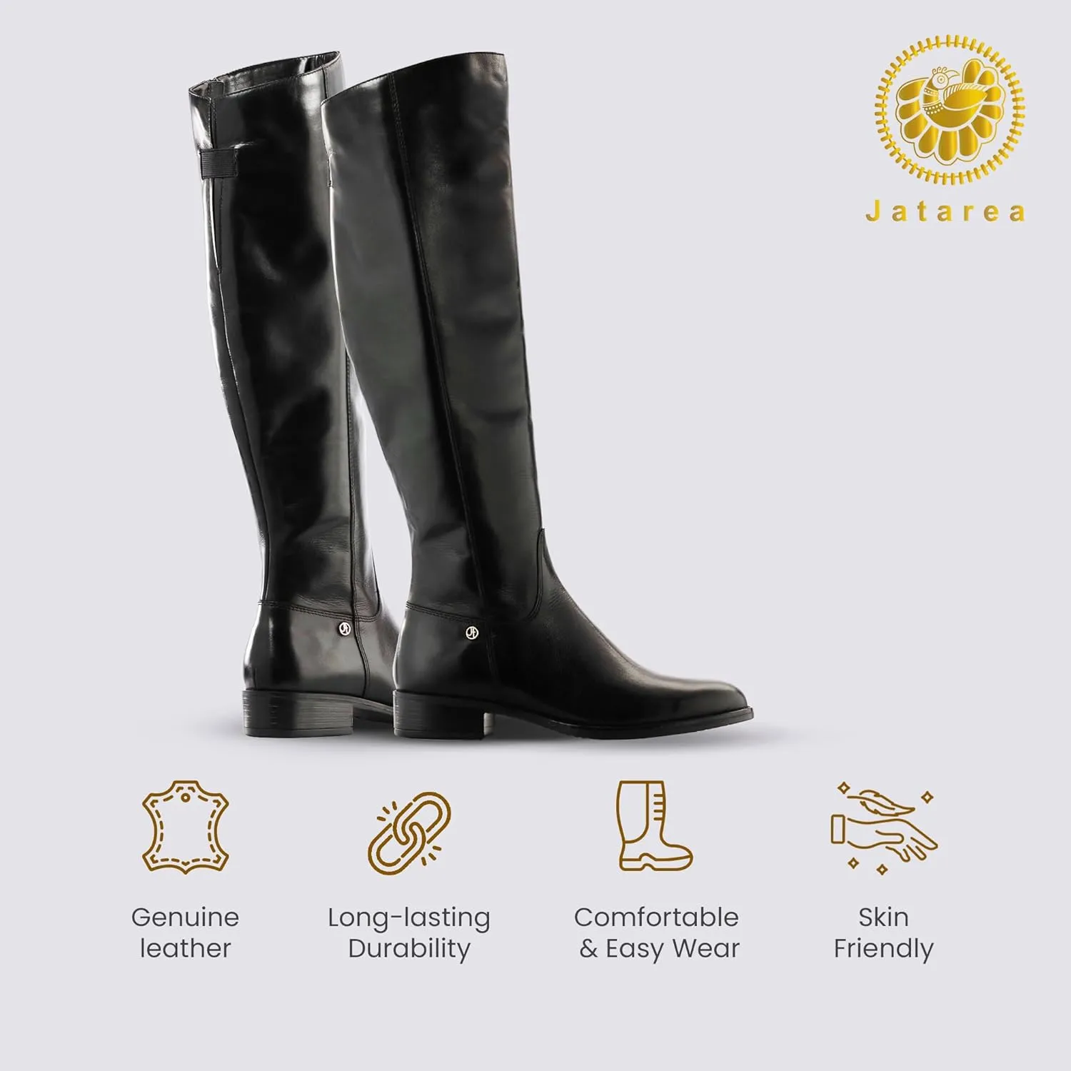 JATAREA Women's Leather Knee-High Boots - Stylish Block Heel - Comfortable Bootie for Females - Cushioned Insole for Comfort - Durable and Versatile Design