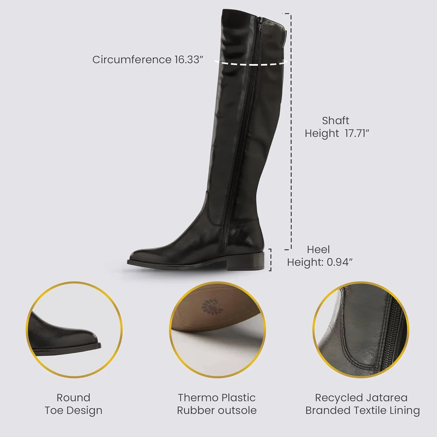 JATAREA Women's Leather Knee-High Boots - Stylish Block Heel - Comfortable Bootie for Females - Cushioned Insole for Comfort - Durable and Versatile Design
