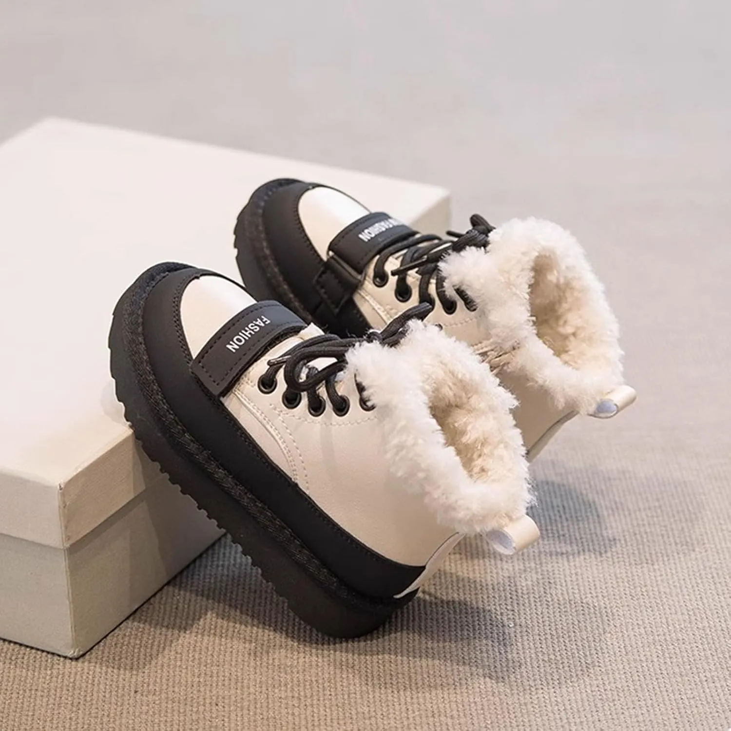 Kids Girls Fleece Winter Ankle Boots Lace-up Cute Soft Rubber Bottom Vintage Plush Warm 6 Toddler Girls Boots