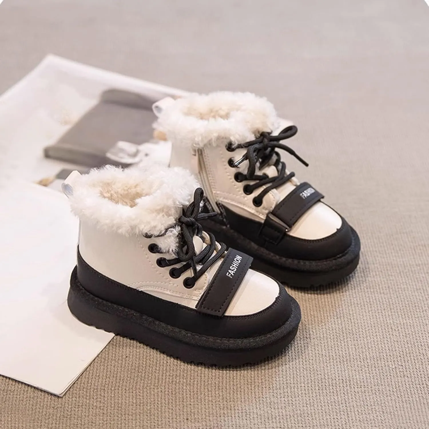 Kids Girls Fleece Winter Ankle Boots Lace-up Cute Soft Rubber Bottom Vintage Plush Warm 6 Toddler Girls Boots