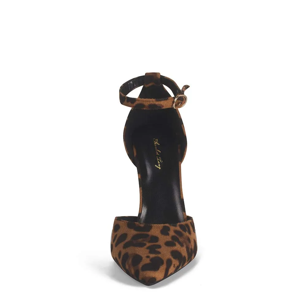 Leopard Ankle Strap Pointy Toe Heels